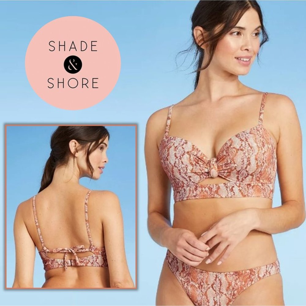 SHADE & SHORE Lurex Snake Print Longline Knot-Front 32B Bikini Top  𓆗  N…